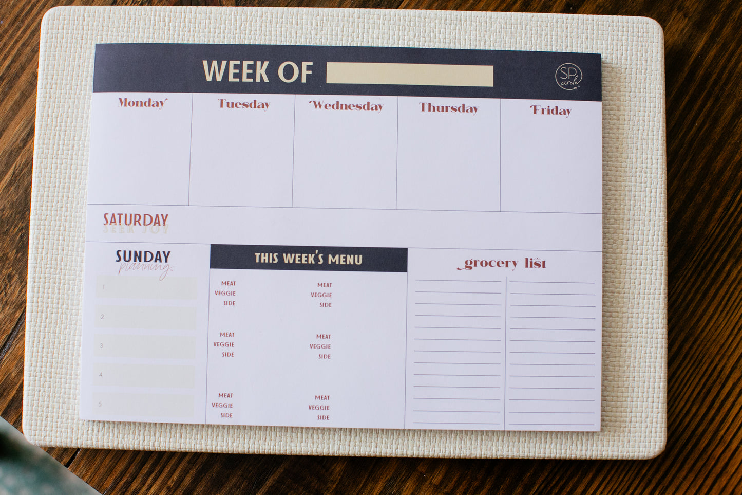 Weekly Notepad Calendar (Sunday Planning)