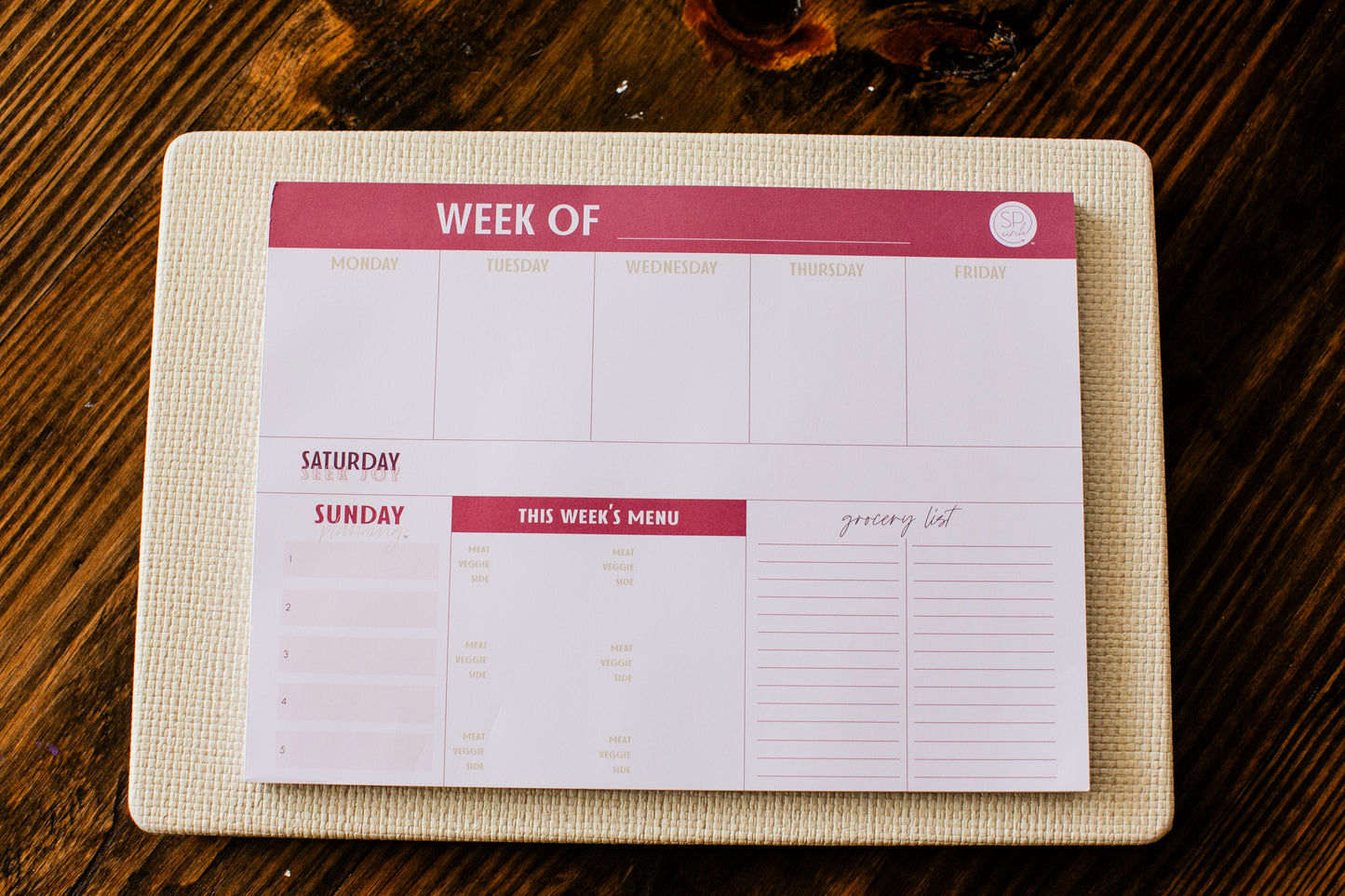 Weekly Notepad Calendar (Sunday Planning)